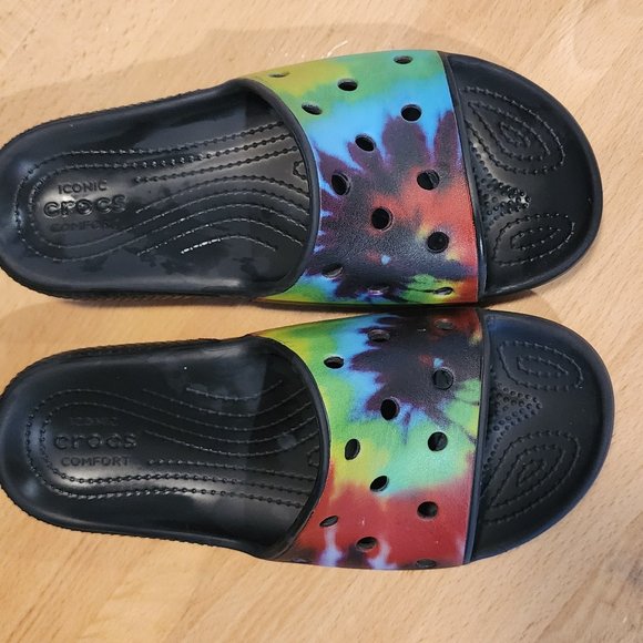 Youth 6 Tie Dye Crocs Slides - Picture 2 of 3